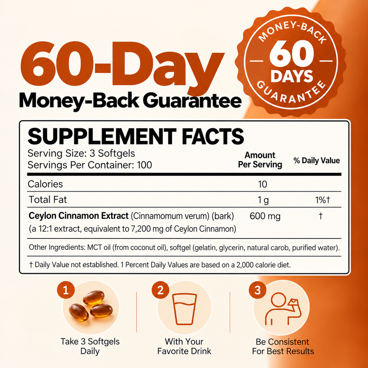 Ceylon Cinnamon 7200mg Equivalent with MCT Oil